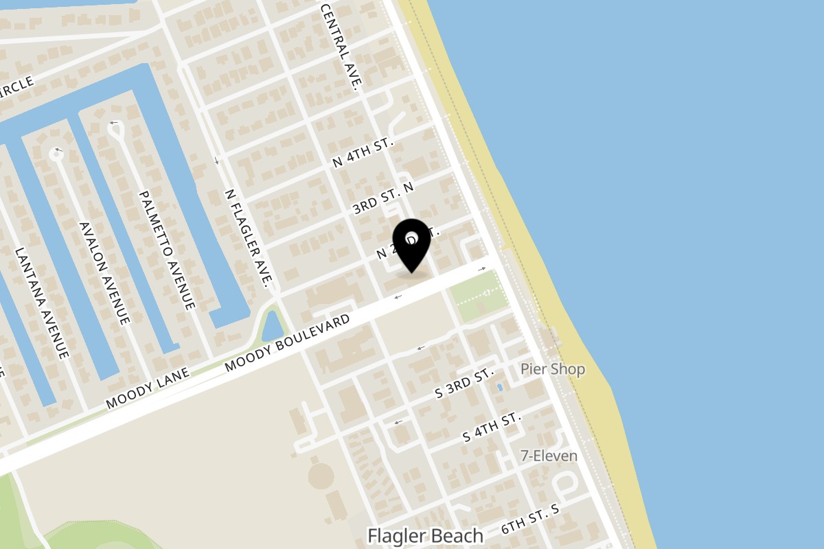 Map showing the location of Giovanni's Pizza & Pasta on 220 Moody Blvd in Flagler Beach